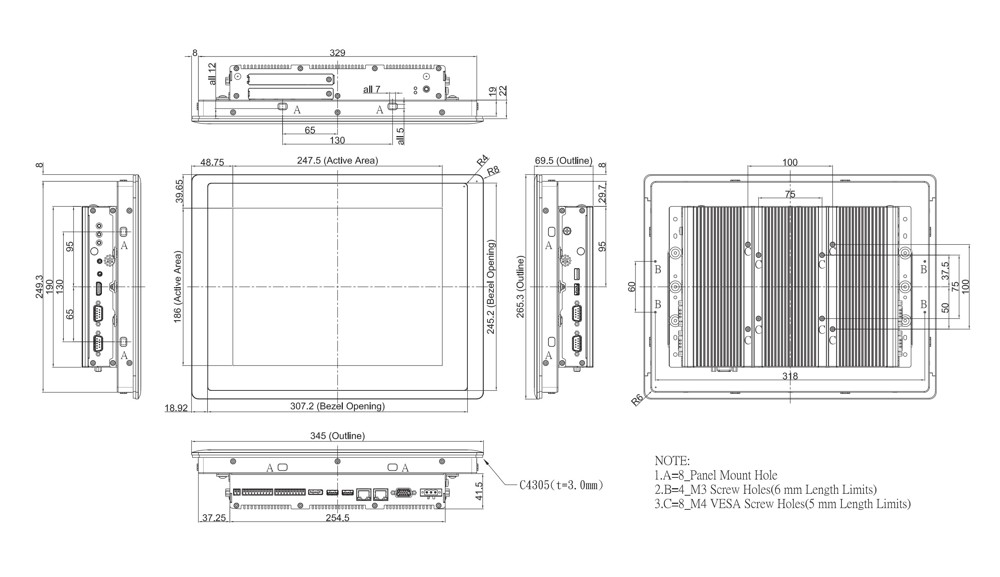 Panel PC CV-112HR-R10/P2202-i5-R10 Maße2 Panel PC CV-112HR-R10/P2202-i5-R10 Maße2