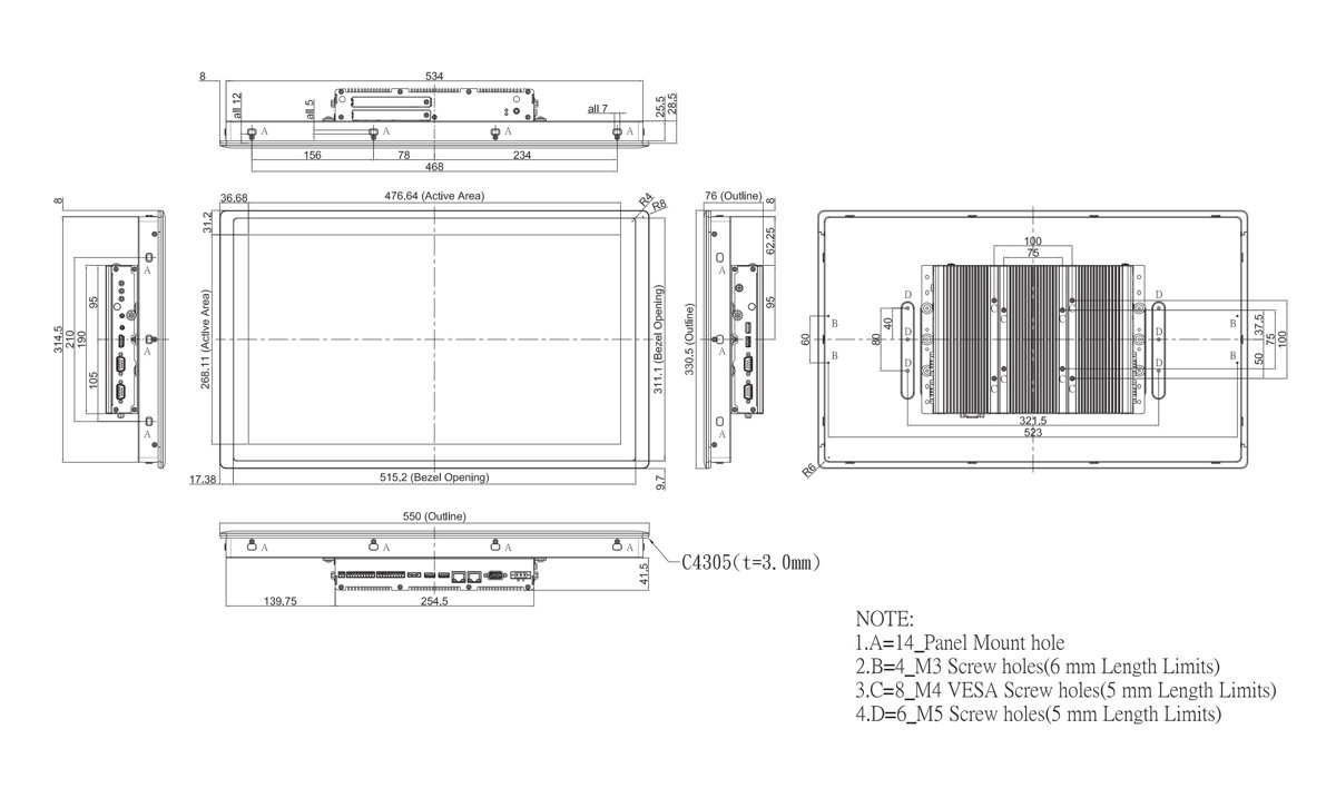 Panel PC CS-W121C-R10/P2202-i5-R10 maße2 Panel PC CS-W121C-R10/P2202-i5-R10 maße2