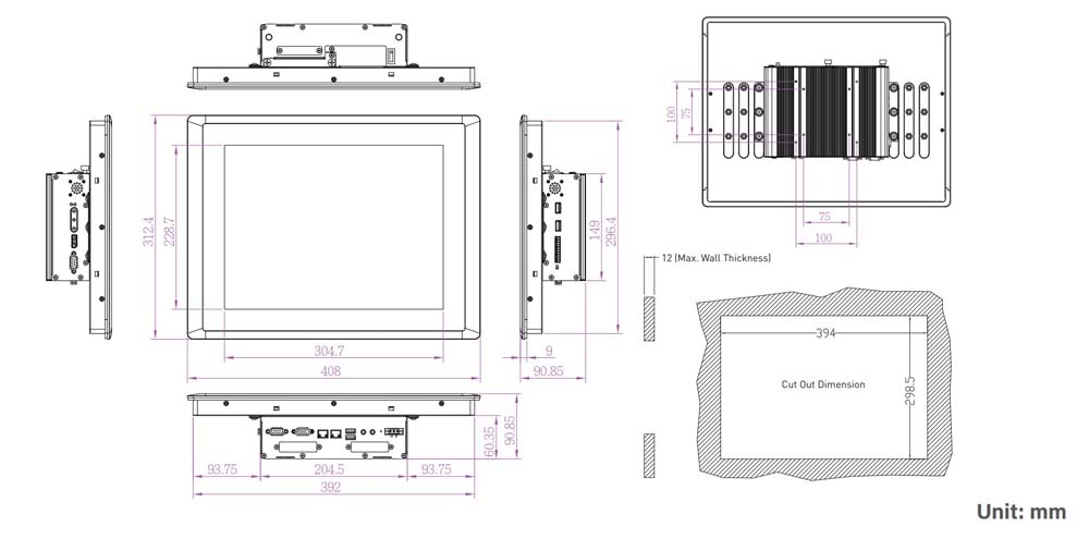Panel PC CV-115R-R10/P1001E-R10 Skizze 2 Panel PC CV-115R-R10/P1001E-R10 Skizze 2