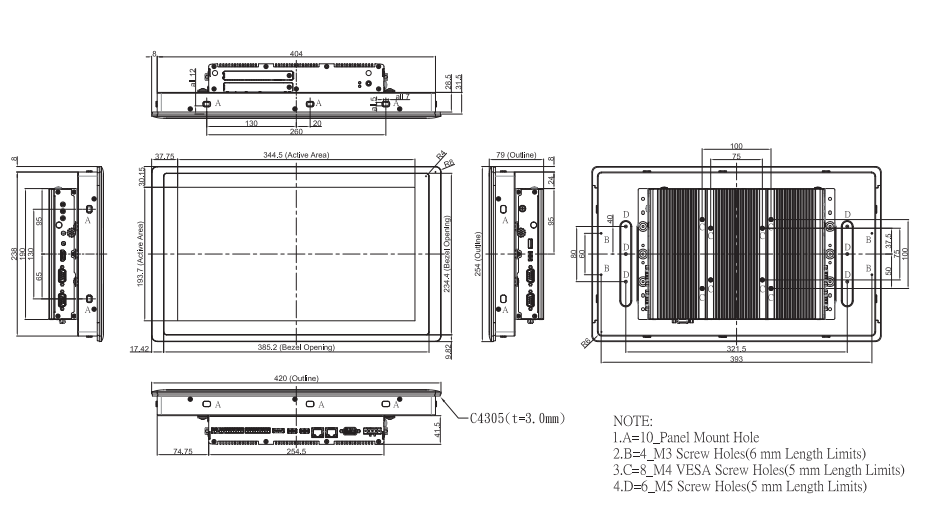 Panel PC CV-W115FHR-R10/P2202-i3-R10 maße 2 Panel PC CV-W115FHR-R10/P2202-i3-R10 maße 2