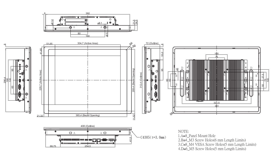 Panel PC CS-115C-R11/P2202-i3-R10  maße2
