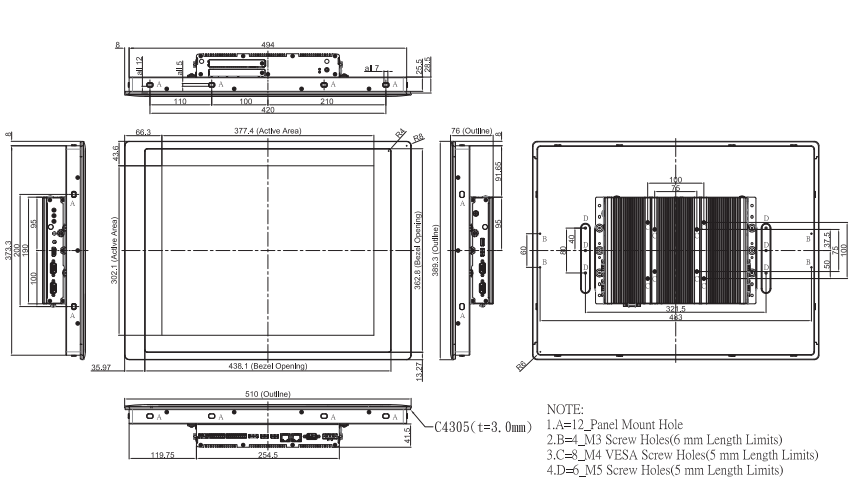 Panel PC CS-119C-R11/P2202-i5-R10 maße 2 Panel PC CS-119C-R11/P2202-i5-R10 maße 2