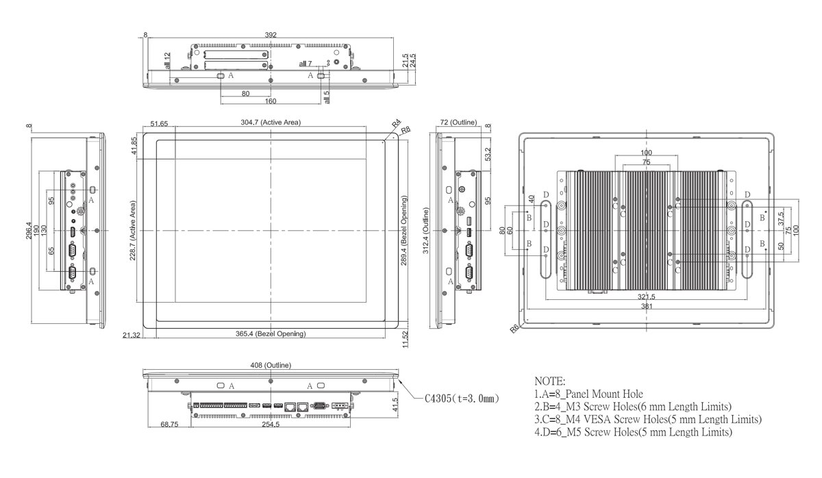 Panel PC CV-115R-R10/P2202-i5-R10 maße2 Panel PC CV-115R-R10/P2202-i5-R10 maße2