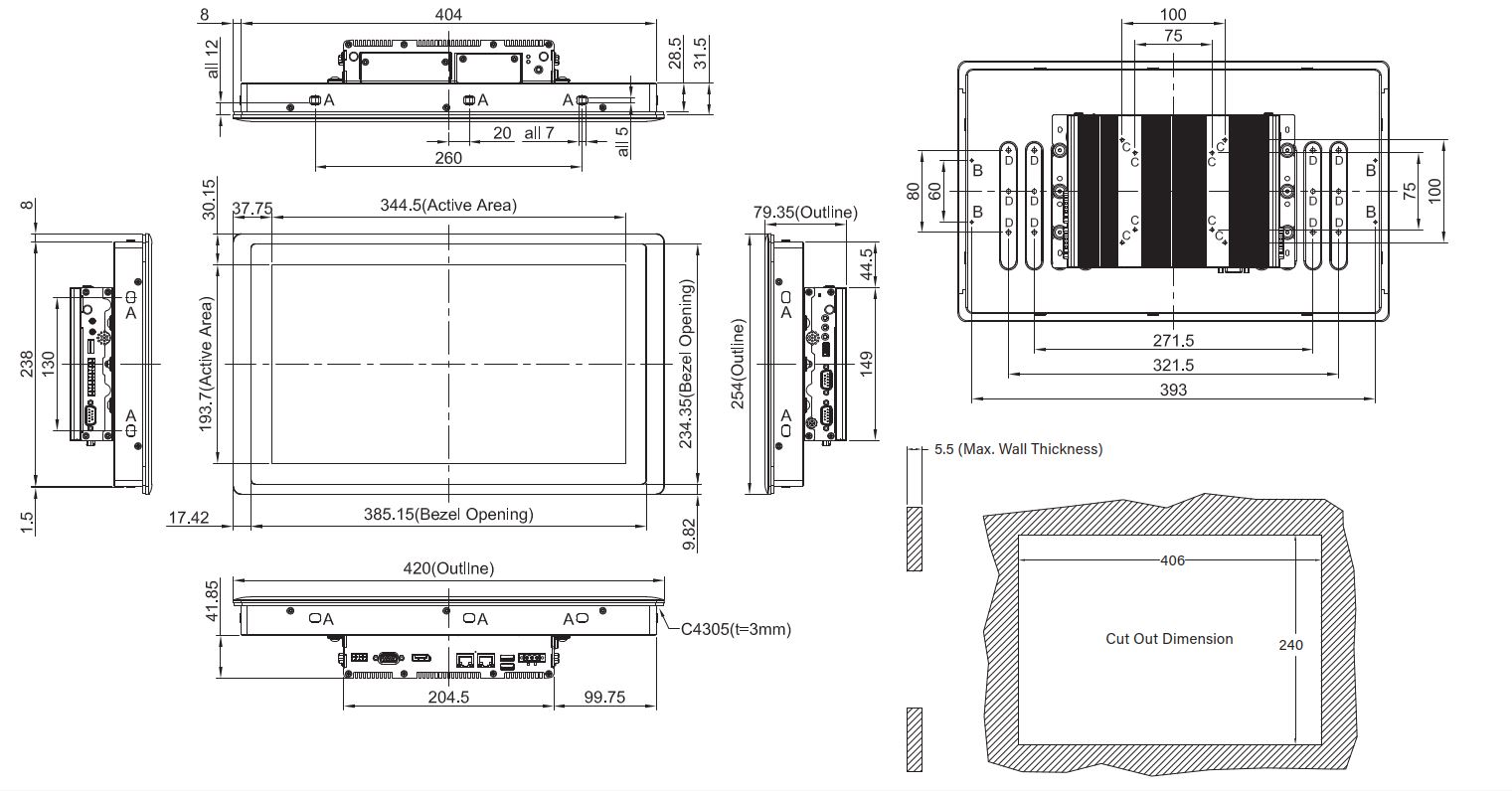Panel PC CV-W115FHR-R10/P1201-X6211E-R11 maße 1 Panel PC CV-W115FHR-R10/P1201-X6211E-R11 maße 1