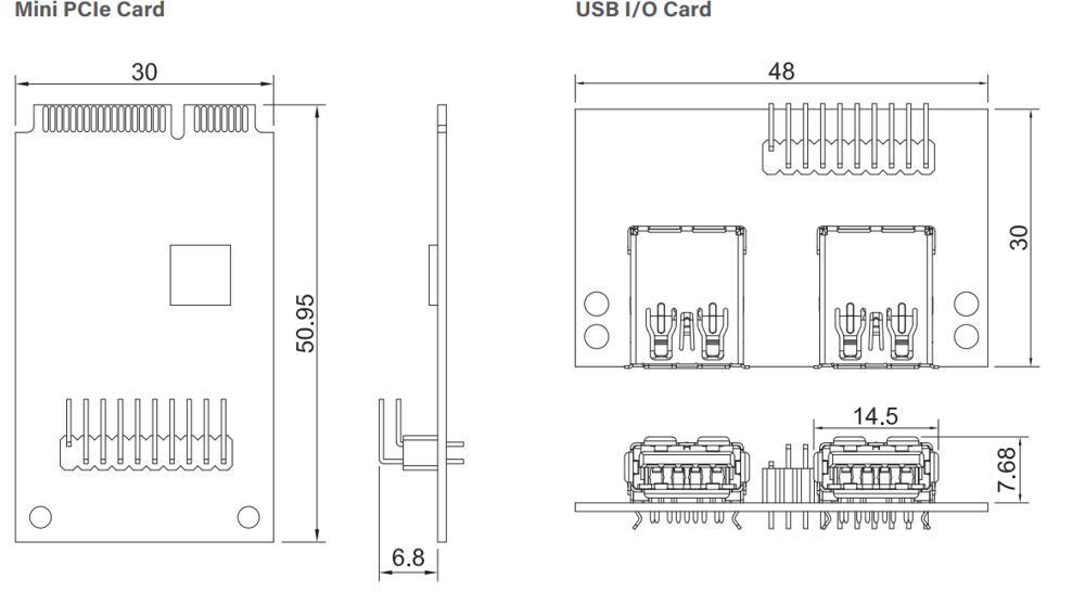 Mini-PCIe-Modul MEC-USB-M102-30 Top Mini-PCIe-Modul MEC-USB-M102-30 Top