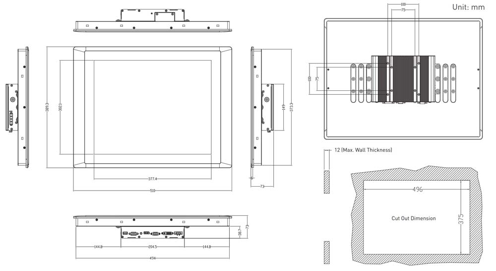 Panel PC CV-119R-R10/M1001-R12 Skizze 2