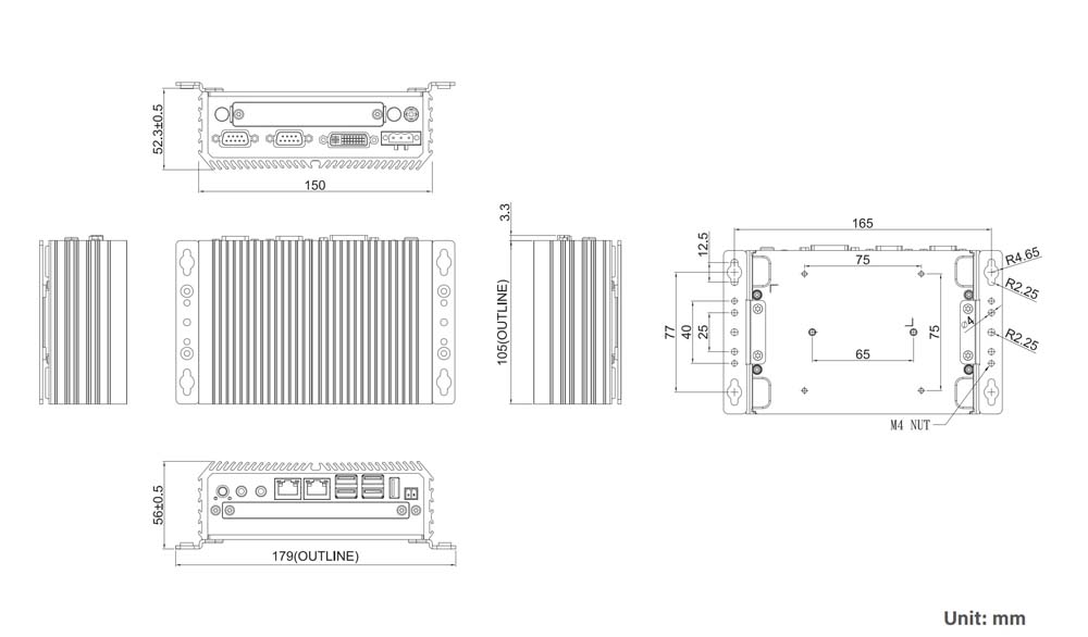 Embedded PC DA-1100-N33-R10 Skizze 02 Embedded PC DA-1100-N33-R10 Skizze 02