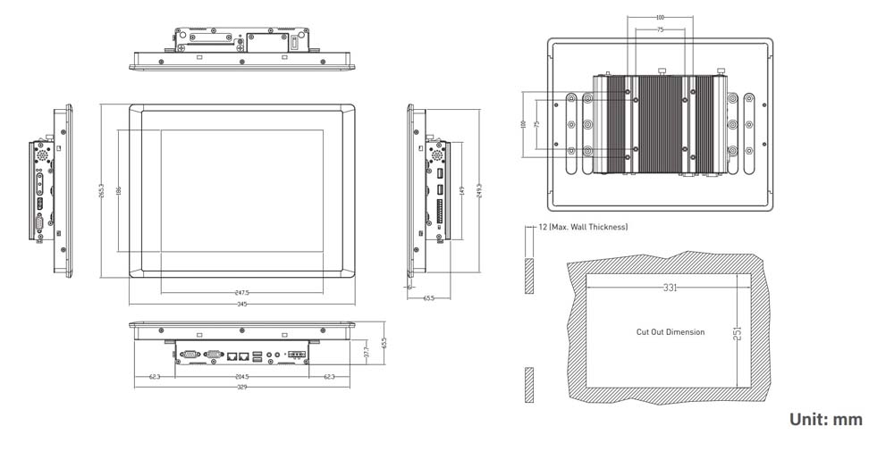 Panel PC CV-112HR-R10/P1001-R10 Skizze 2