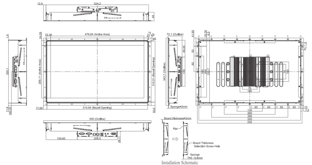 Panel PC CO-W121C-R10/P1001-R10 2-Skizze Panel PC CO-W121C-R10/P1001-R10 2-Skizze