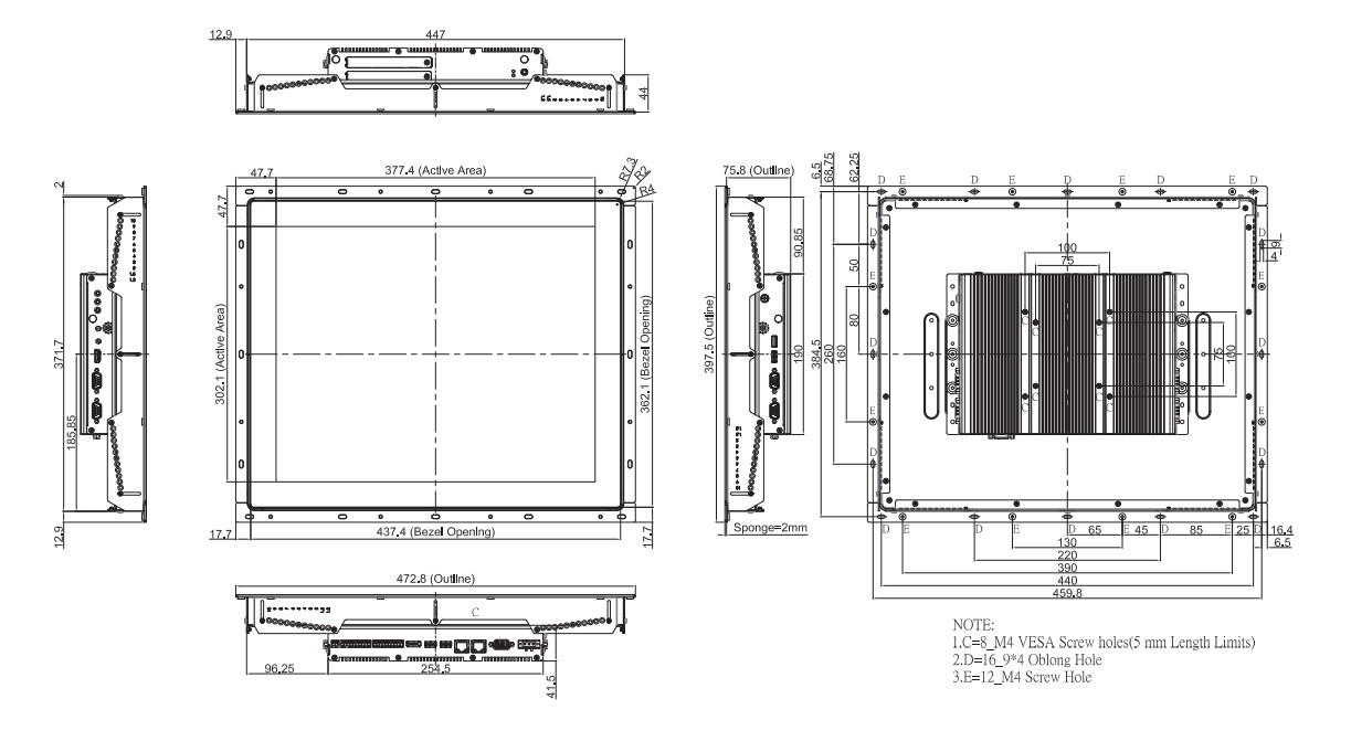 Panel PC CO-119C-R10/P2202-i5-R10 maße1 Panel PC CO-119C-R10/P2202-i5-R10 maße1