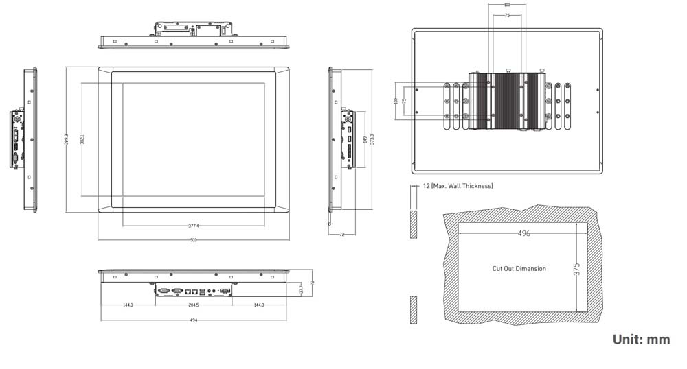 Panel PC CV-119R-R10/P1001-R10 Skizze 02 Panel PC CV-119R-R10/P1001-R10 Skizze 02