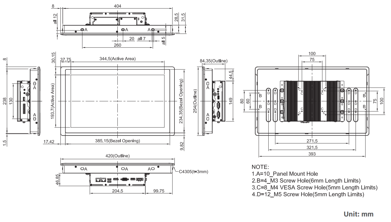 Panel PC CV-W115FHC-R10/P1301-X7425E-R10 maße 2 Panel PC CV-W115FHC-R10/P1301-X7425E-R10 maße 2