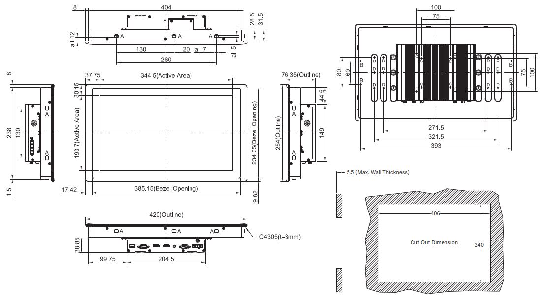 Monitor CV-W115FHR-R10/M1101-R10 maße 1 Monitor CV-W115FHR-R10/M1101-R10 maße 1