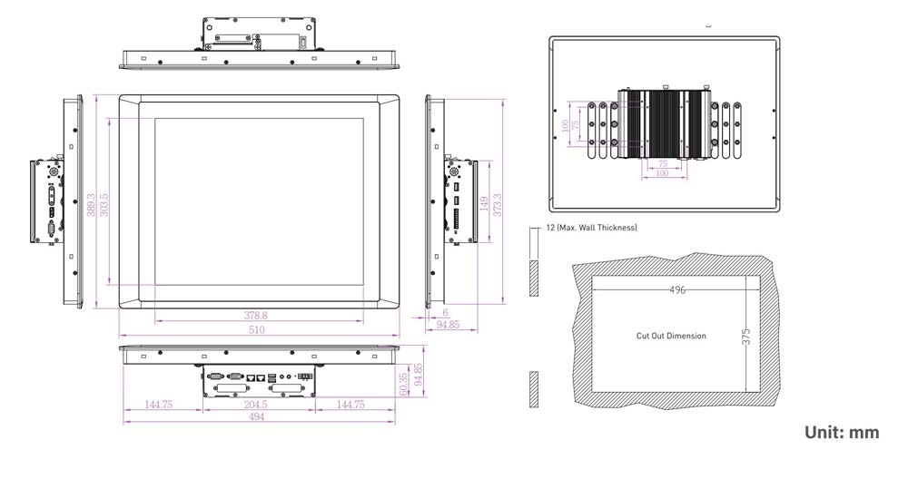 Panel PC CV-119C-R10/P1001E-R10 Skizze 2