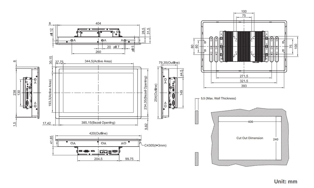 CV-W115R-R10/P1201-X6211E-R10 PPC Maße CV-W115R-R10/P1201-X6211E-R10 PPC Maße
