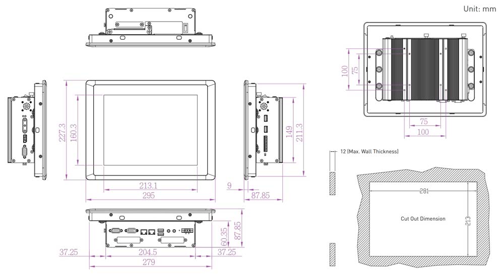 Panel PC CV-110R-R10/P1001E-R10 Skizze 2 Panel PC CV-110R-R10/P1001E-R10 Skizze 2