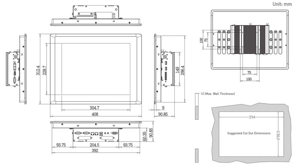 Panel PC CS-115C-R10/P1001E-R10 Skizze 2
