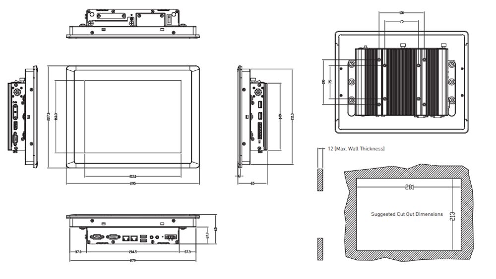 Panel PC CS-110HC-R11/P1001-R10 Skizze 2 Panel PC CS-110HC-R11/P1001-R10 Skizze 2
