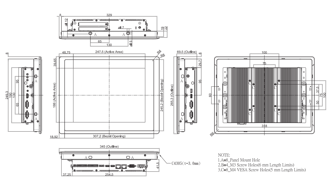 Panel PC CS-112HC-R11/P2202-i5-R10 maße2 Panel PC CS-112HC-R11/P2202-i5-R10 maße2
